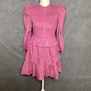 English Factory XS Pink Smocked Ruffle Puff Sleeve Coquette Fairy Dress